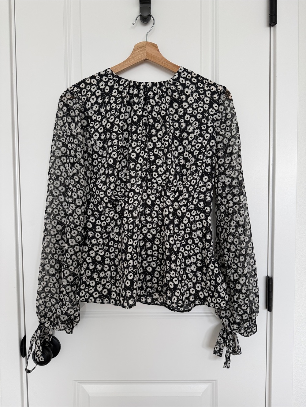 Topshop Black Floral Tie-Cuff Blouse